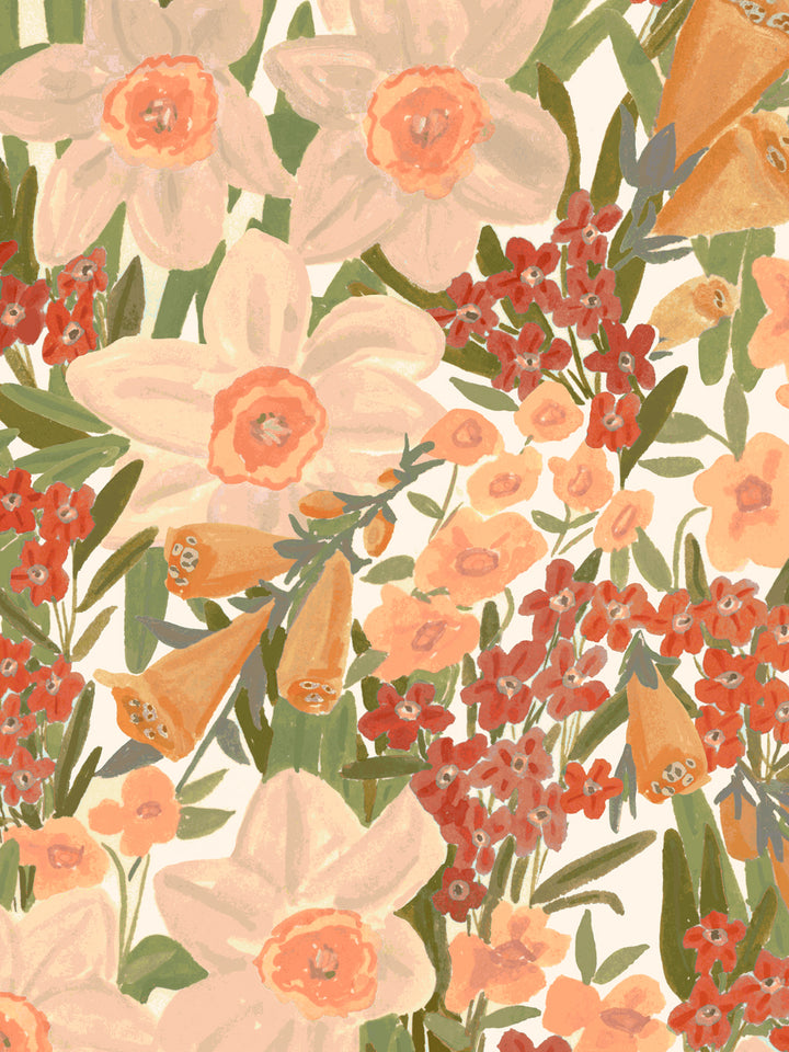 'Wild Bouquet' Wallpaper in Peach Poppy - Detail Close-Up