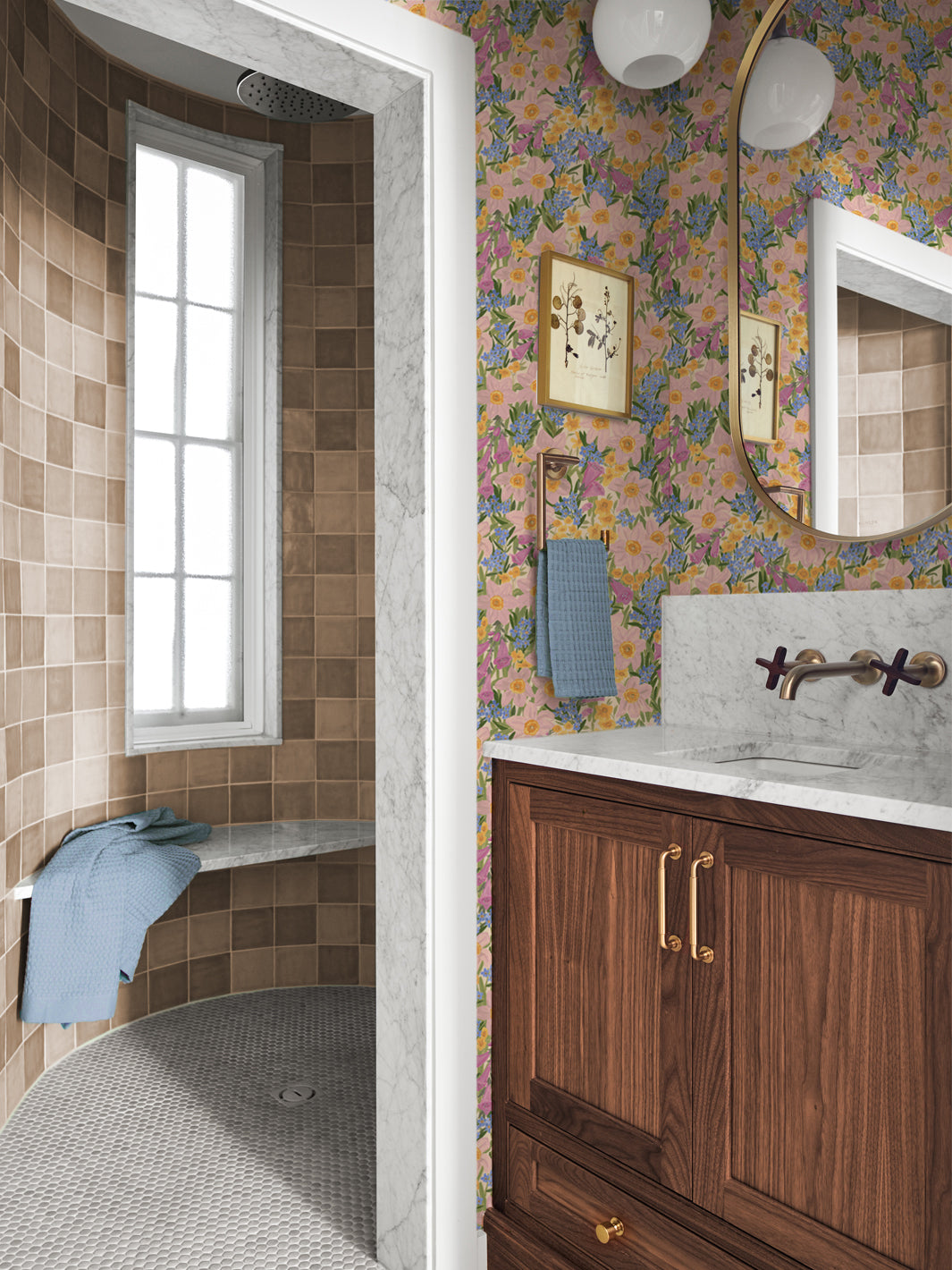 'Wild Bouquet' Wallpaper in Pink Bouquet - Room Scene