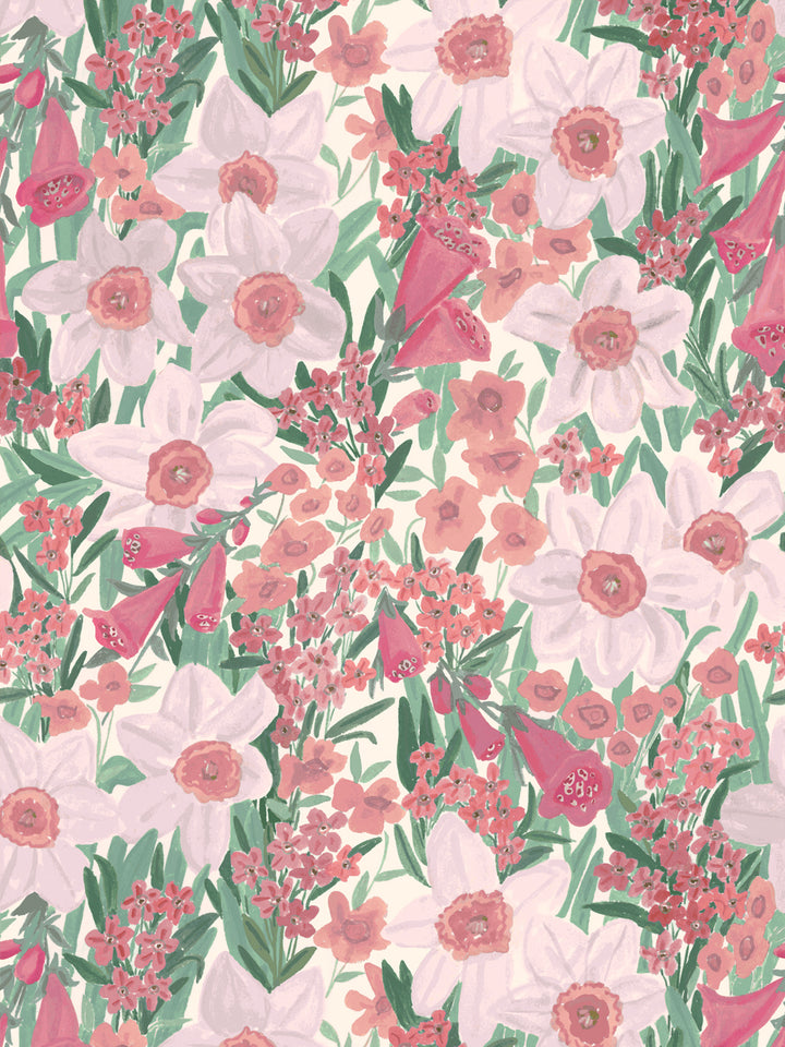 'Wild Bouquet' Wallpaper in Rose - Design Pattern