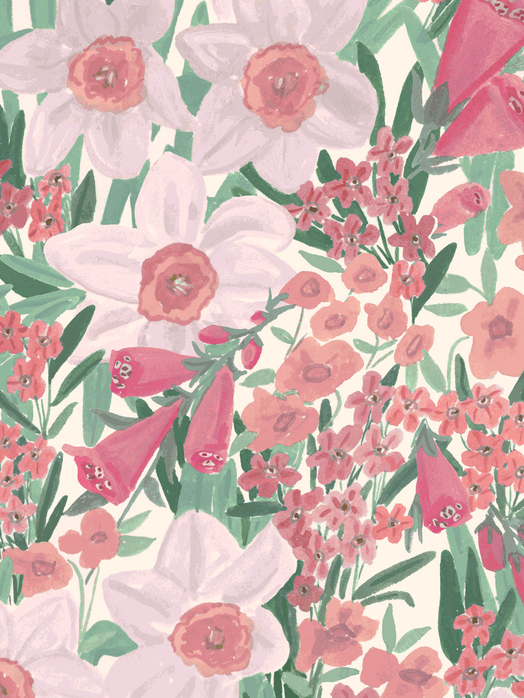 'Wild Bouquet' Wallpaper in Rose - Detail Close-Up