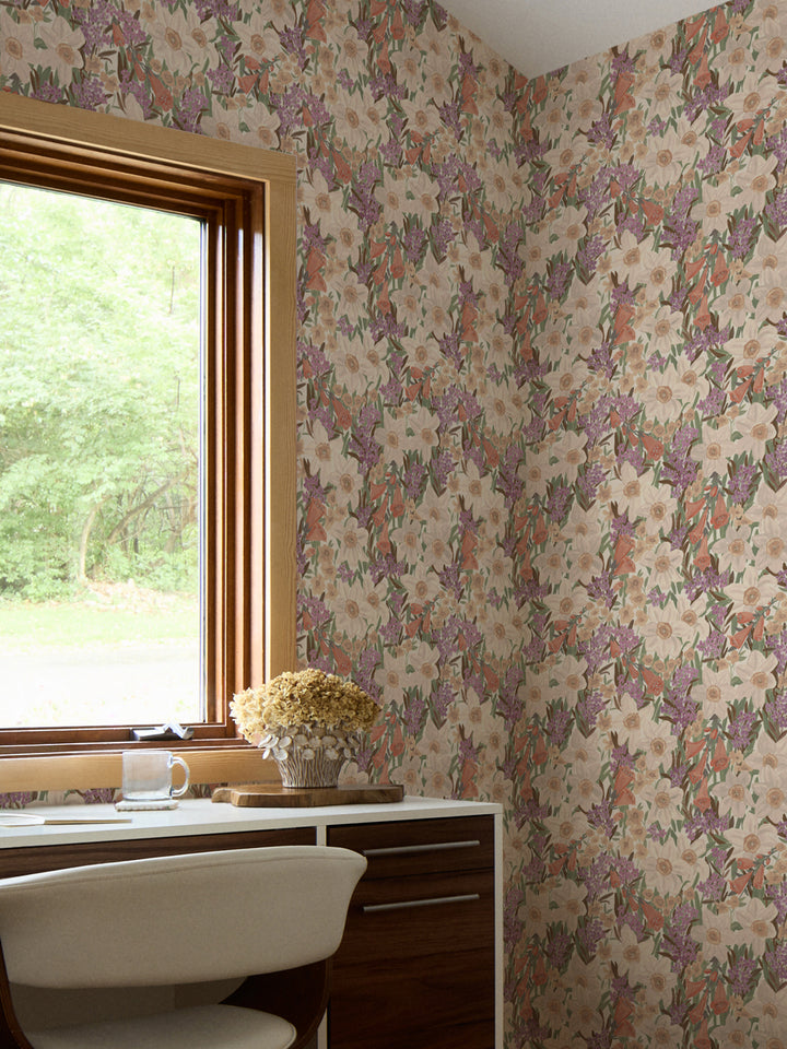'Wild Bouquet' Wallpaper in Vintage Cream - Room Scene