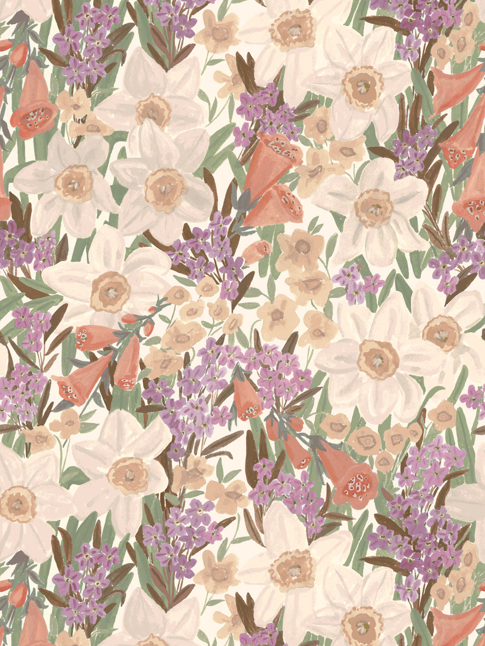 'Wild Bouquet' Wallpaper in Vintage Cream - Design Pattern