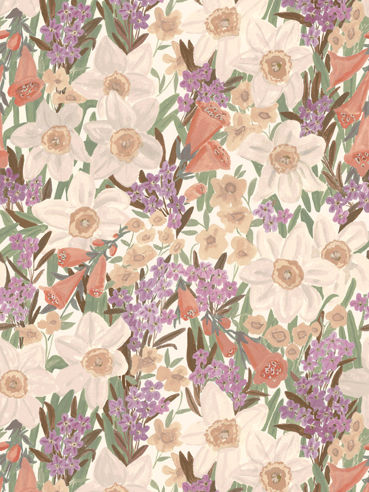 'Wild Bouquet' Wallpaper in Vintage Cream - Design Pattern