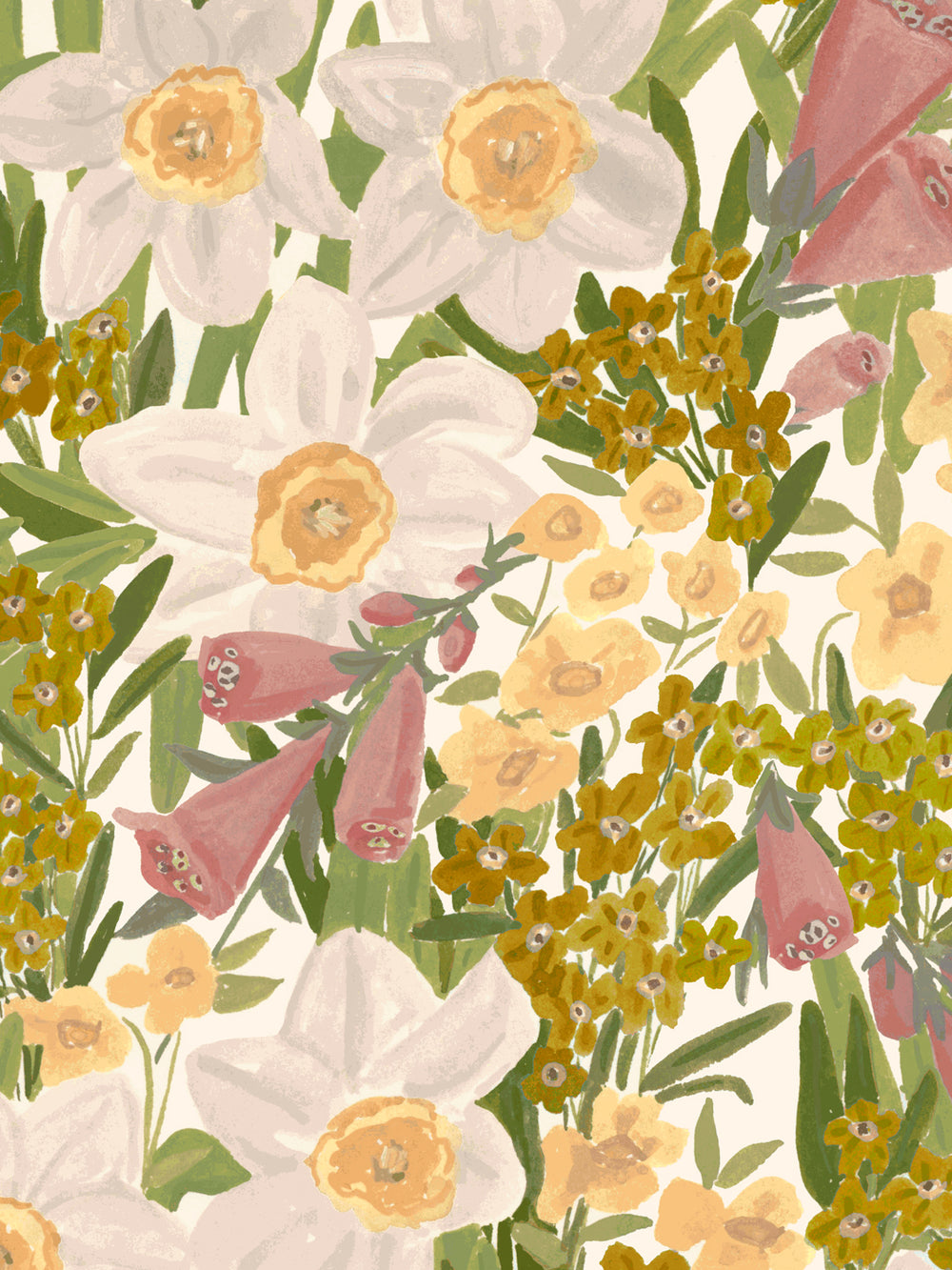 'Wild Bouquet' Wallpaper in Vintage Citrine - Detail Close-Up