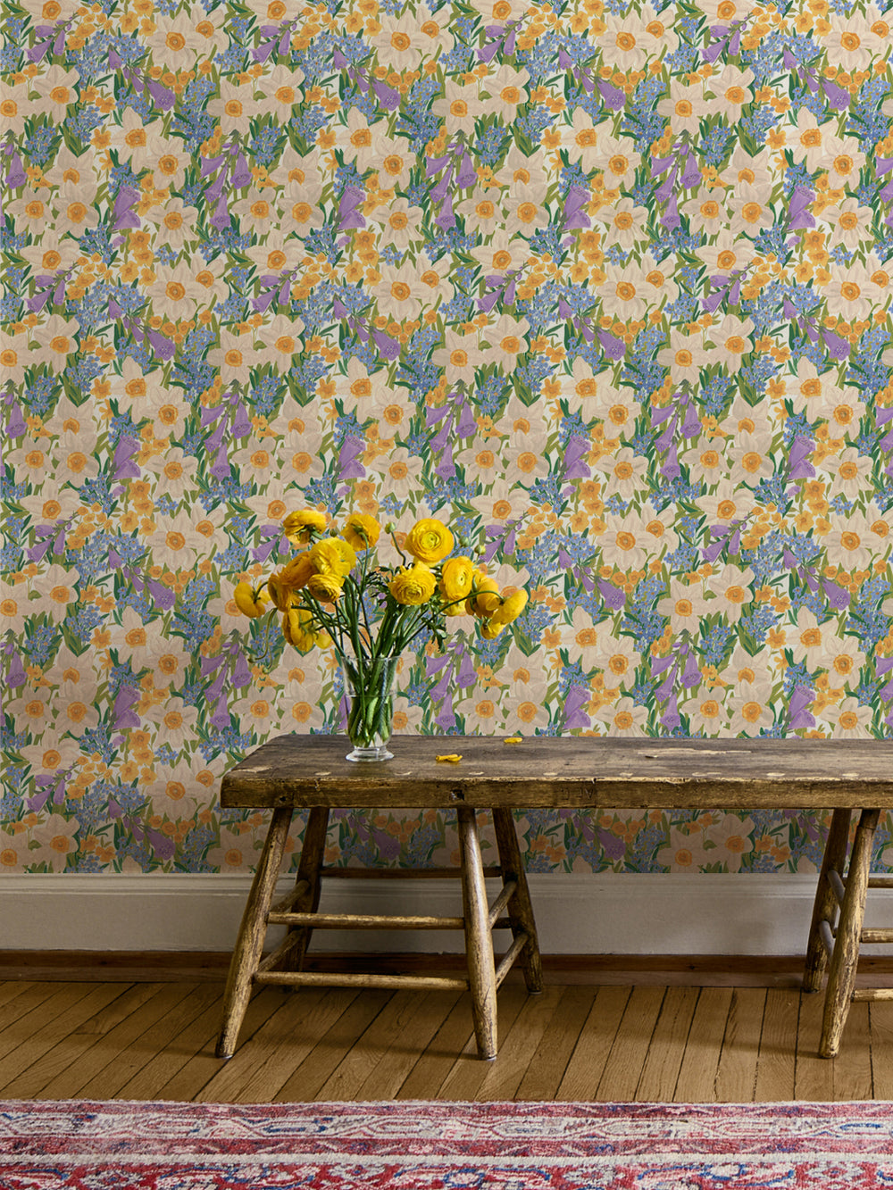 'Wild Bouquet' Wallpaper in Yellow Bouquet - Room Scene