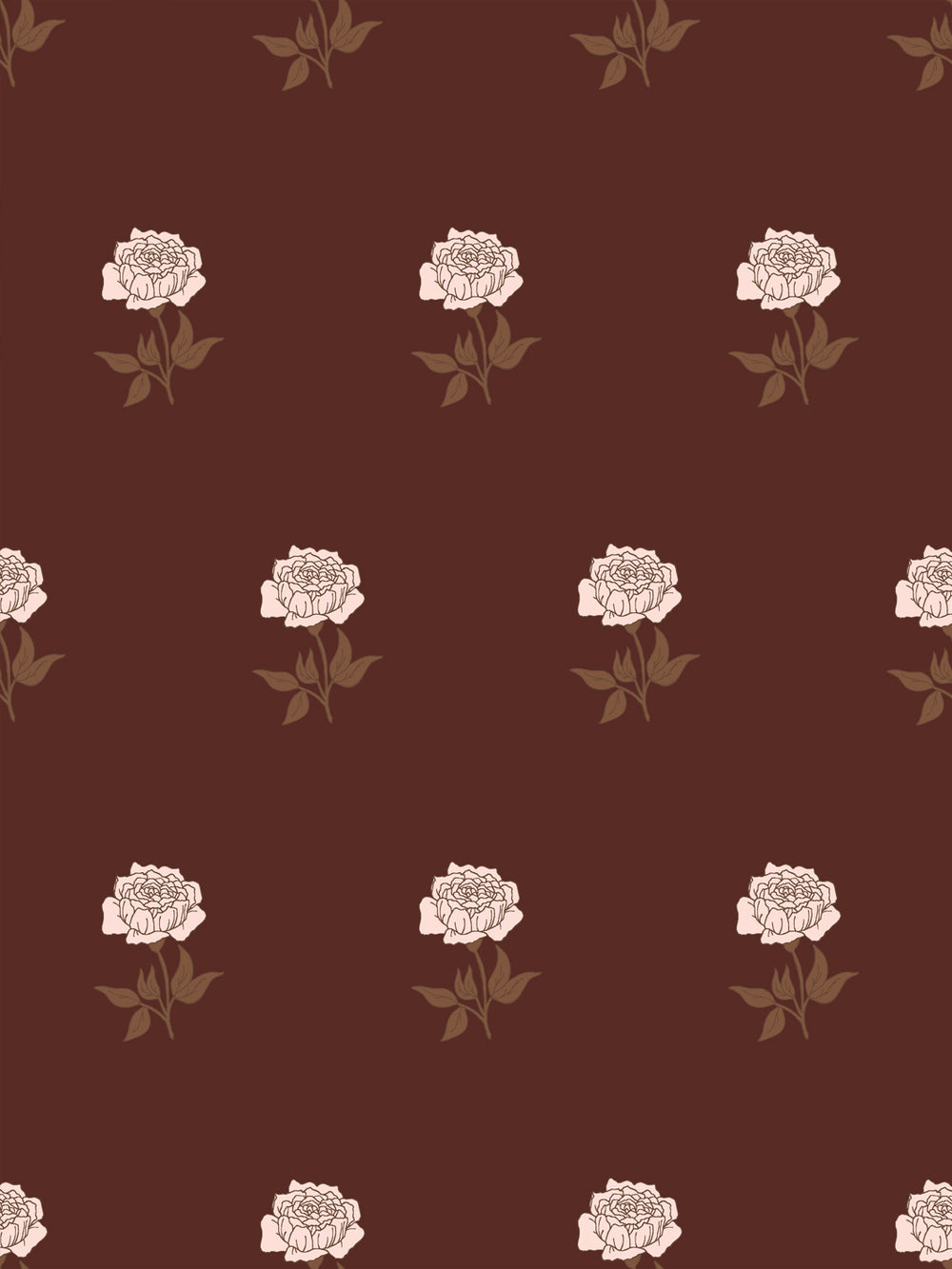 Wild Rosette Wallpaper in Bordeaux Bark - Design Pattern