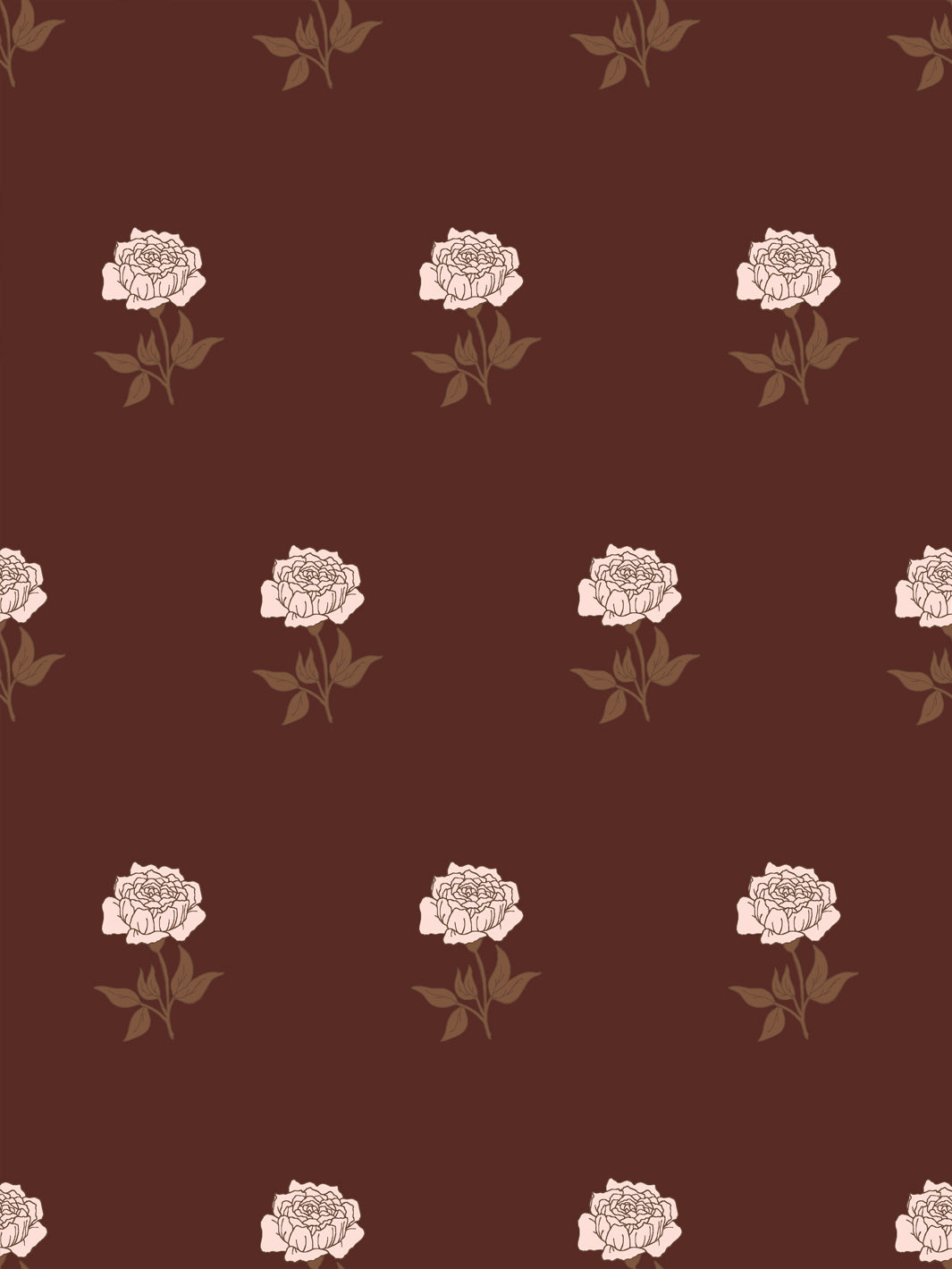 Wild Rosette Wallpaper in Bordeaux Bark - Design Pattern