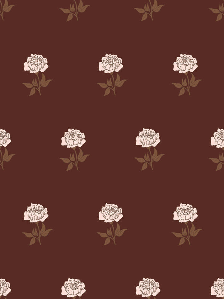 Wild Rosette Wallpaper in Bordeaux Bark - Design Pattern