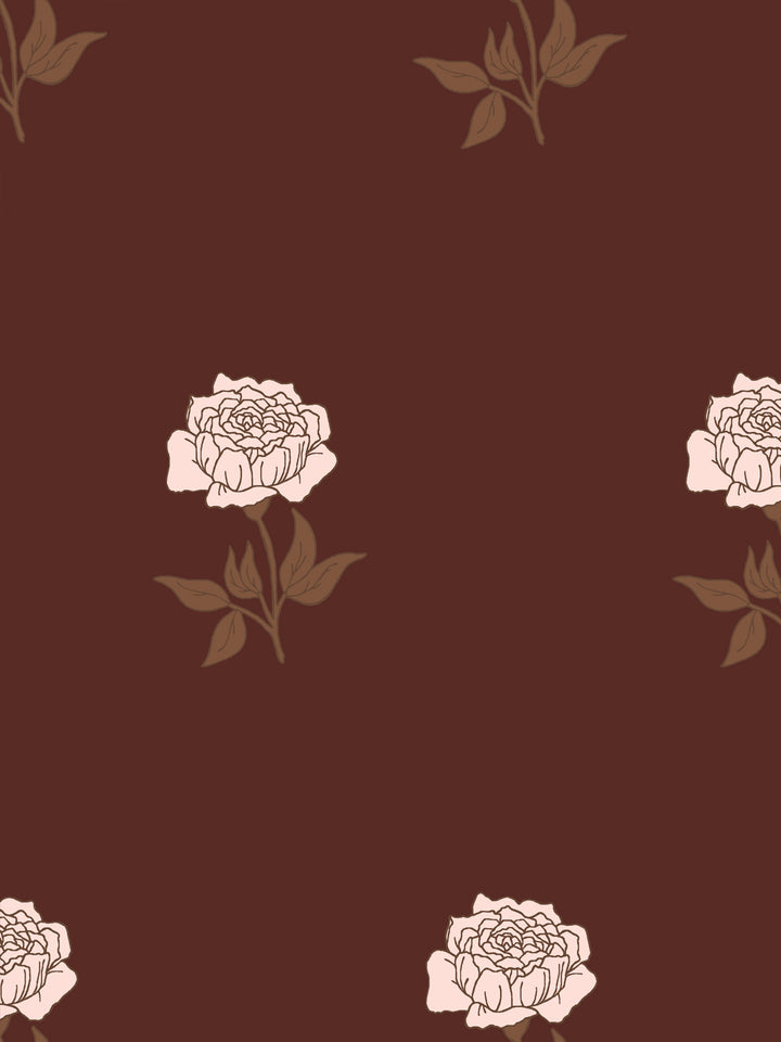 Wild Rosette Wallpaper in Bordeaux Bark - Detail Close-Up