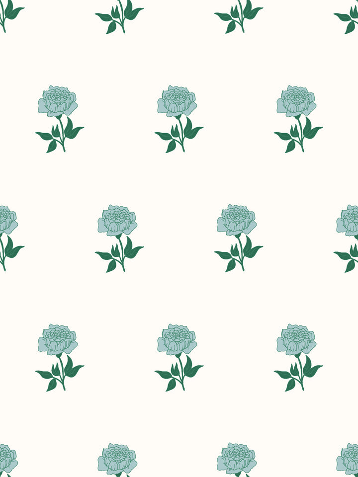 Wild Rosette Wallpaper in Lagoon Noir - Design Pattern