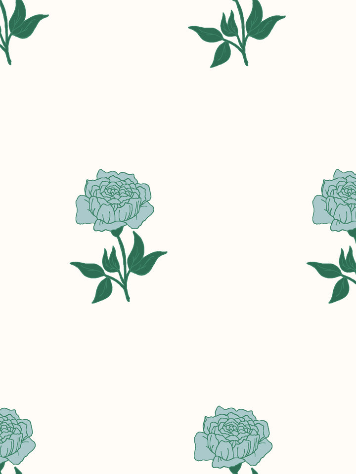 Wild Rosette Wallpaper in Lagoon Noir - Detail Close-Up