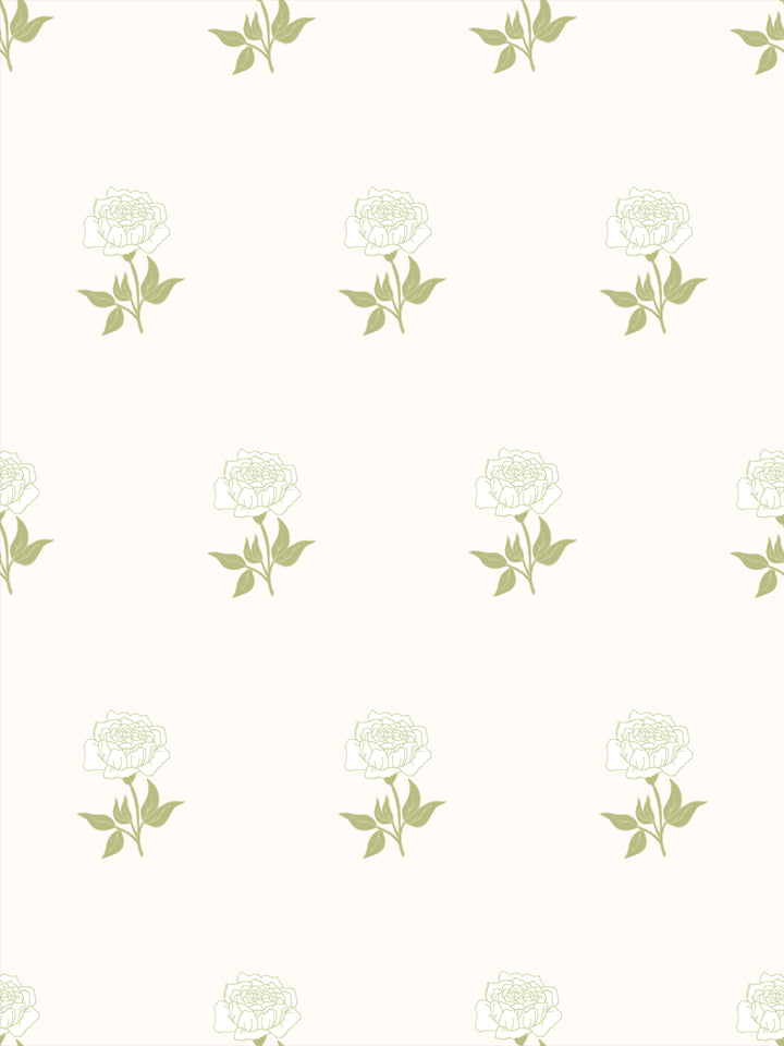 Wild Rosette Wallpaper in Mossy Cream - Design Pattern