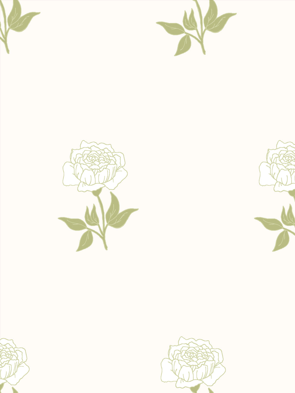 Wild Rosette Wallpaper in Mossy Cream - Detail Close-Up