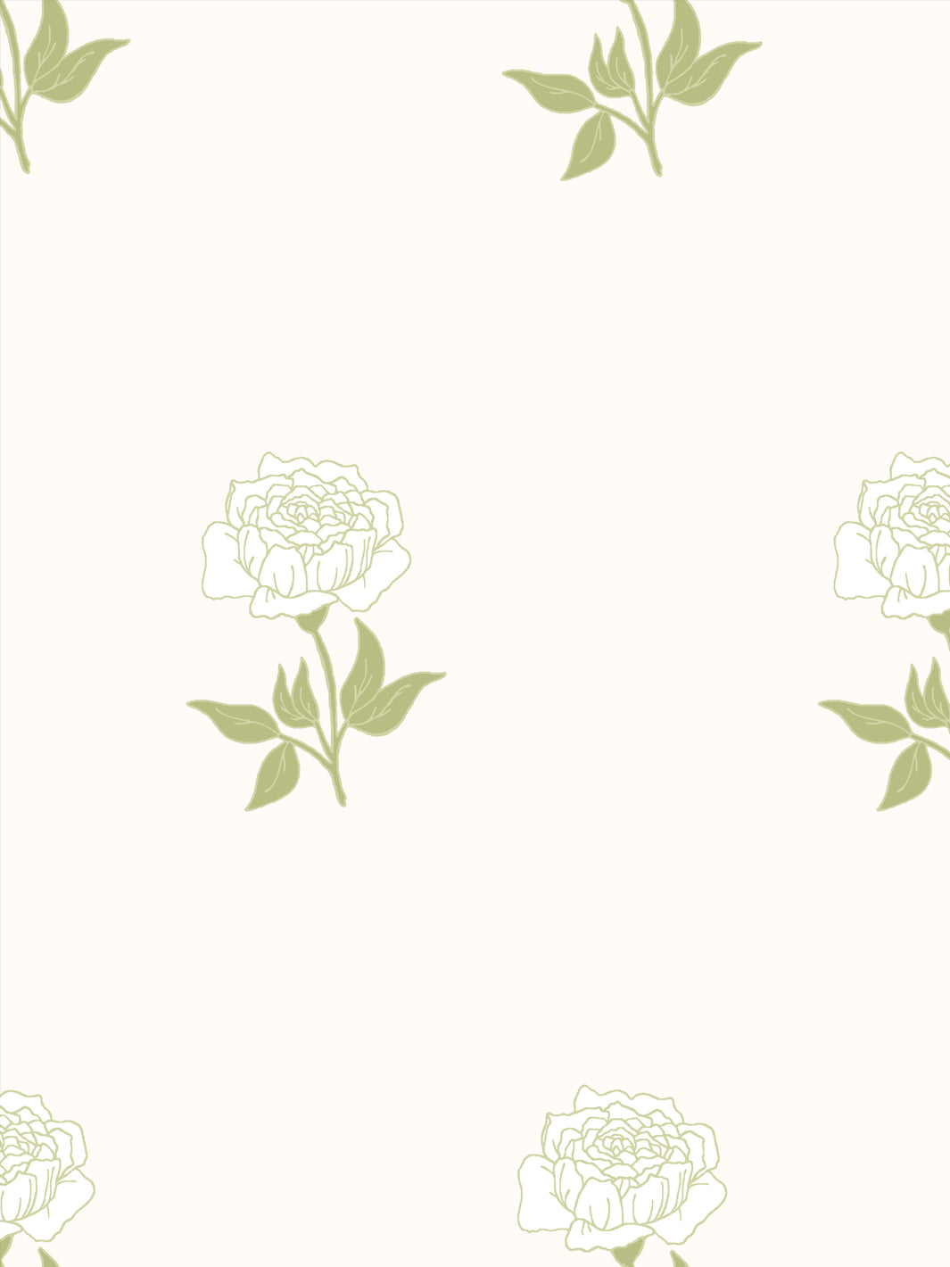 Wild Rosette Wallpaper in Mossy Cream - Detail Close-Up