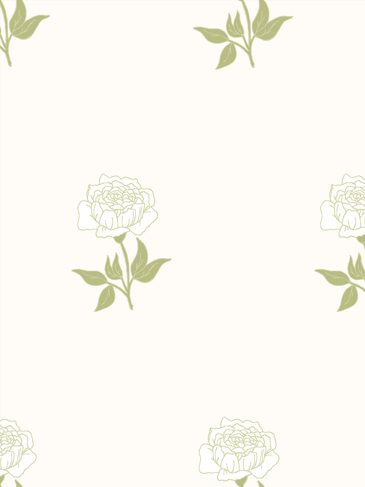 Wild Rosette Wallpaper in Mossy Cream - Detail Close-Up