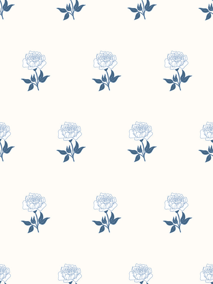 Wild Rosette Wallpaper in Navy Bisque - Design Pattern