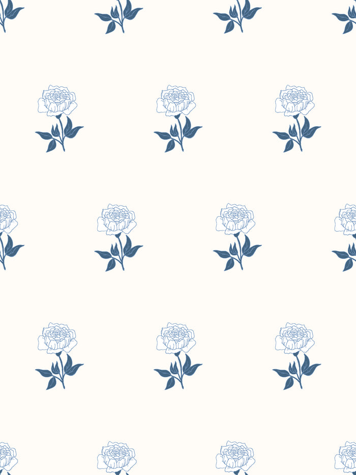 'Wild Rosette' Wallpaper by Wallshoppe - Navy Bisque