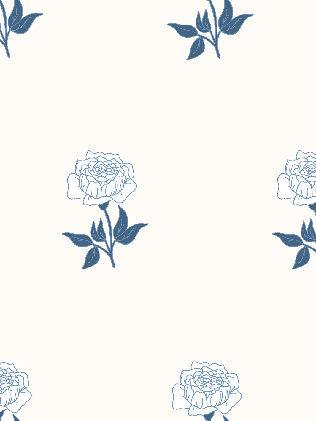 Wild Rosette Wallpaper in Navy Bisque - Detail Close-Up