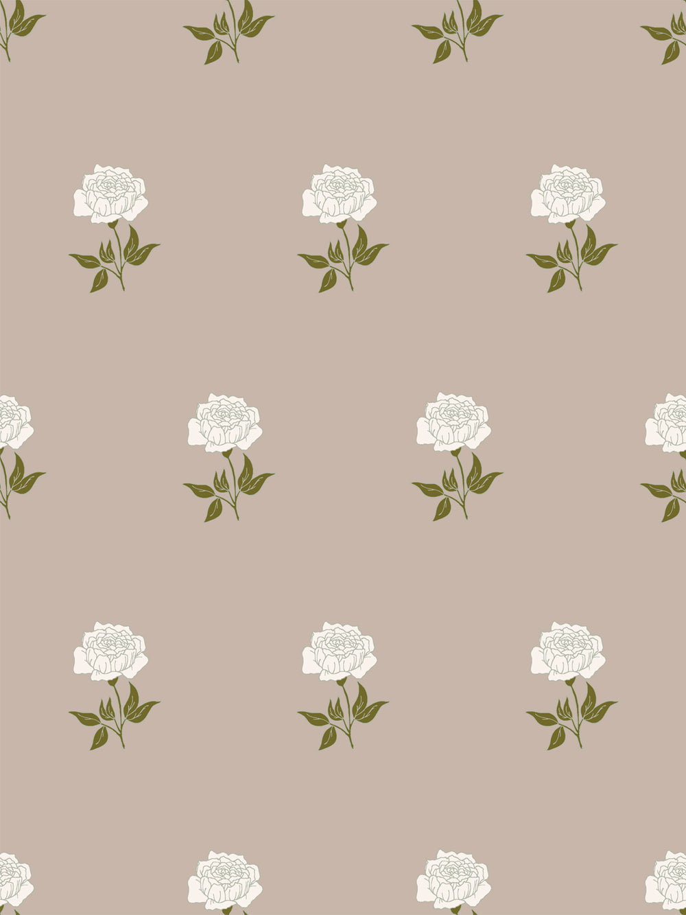 Wild Rosette Wallpaper in Olive Husk - Design Pattern