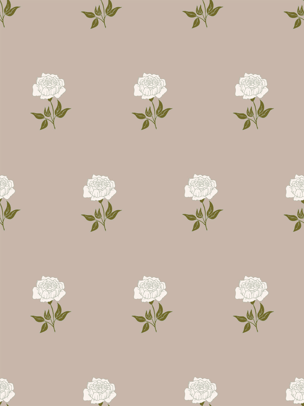Wild Rosette Wallpaper in Olive Husk - Design Pattern