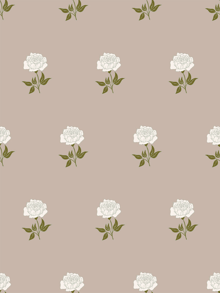 Wild Rosette Wallpaper in Olive Husk - Design Pattern