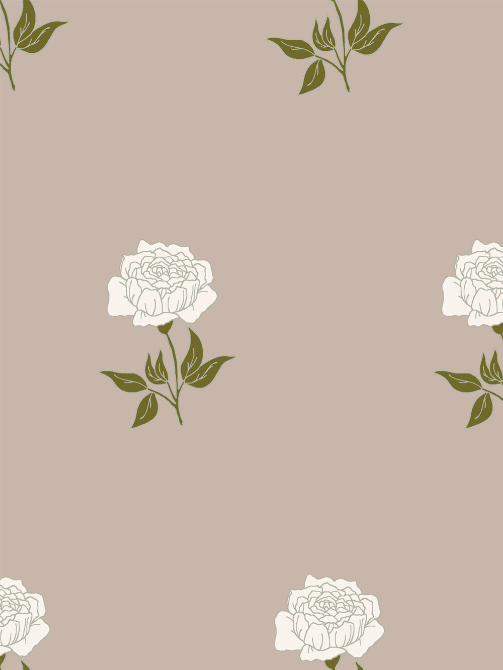 Wild Rosette Wallpaper in Olive Husk - Detail Close-Up