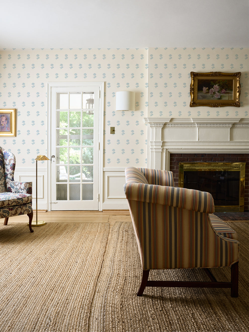 Wild Rosette Wallpaper in Powdered Bisque - Room Scene