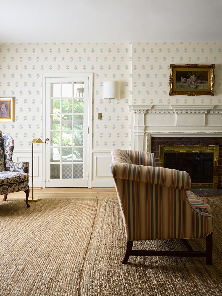 Wild Rosette Wallpaper in Powdered Bisque - Room Scene