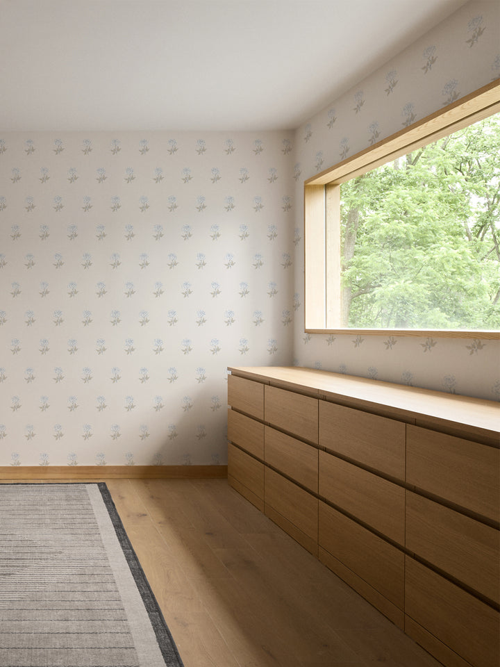 Wild Rosette Wallpaper in Powdered Hay - Room Scene