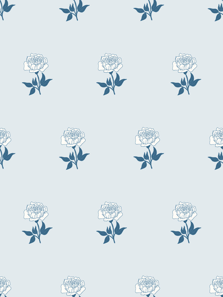 Wild Rosette Wallpaper in Powdered Navy - Design Pattern