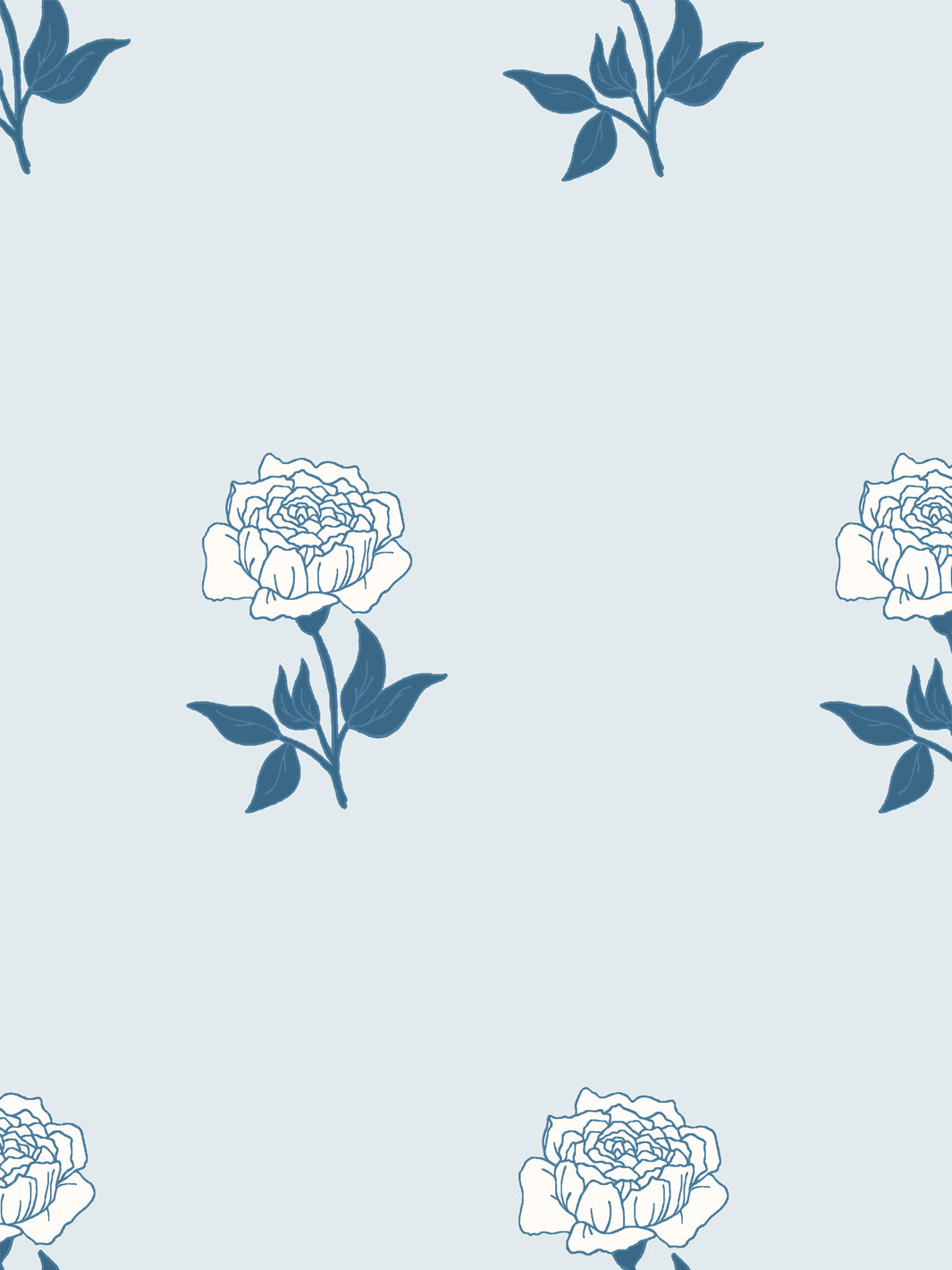 Wild Rosette Wallpaper in Powdered Navy - Detail Close-Up