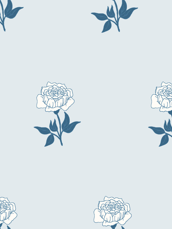 Wild Rosette Wallpaper in Powdered Navy - Detail Close-Up