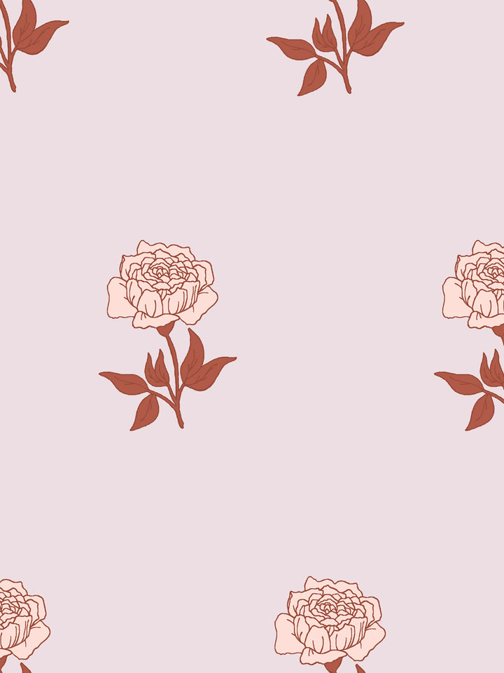 Wild Rosette Wallpaper in Sienna Blush - Detail Close-Up