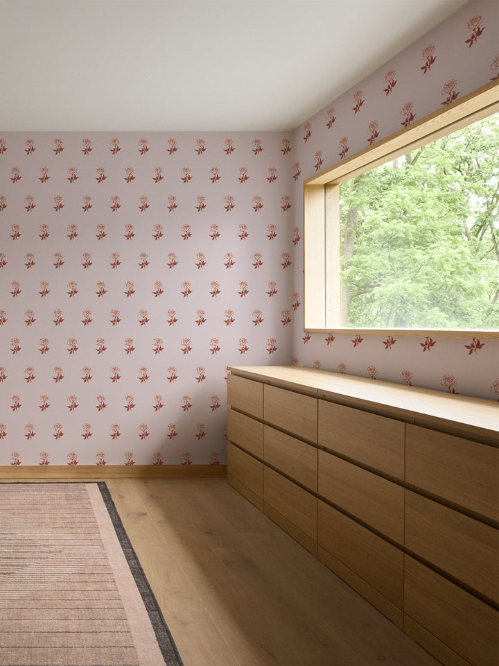 Wild Rosette Wallpaper in Sienna Blush - Room Scene