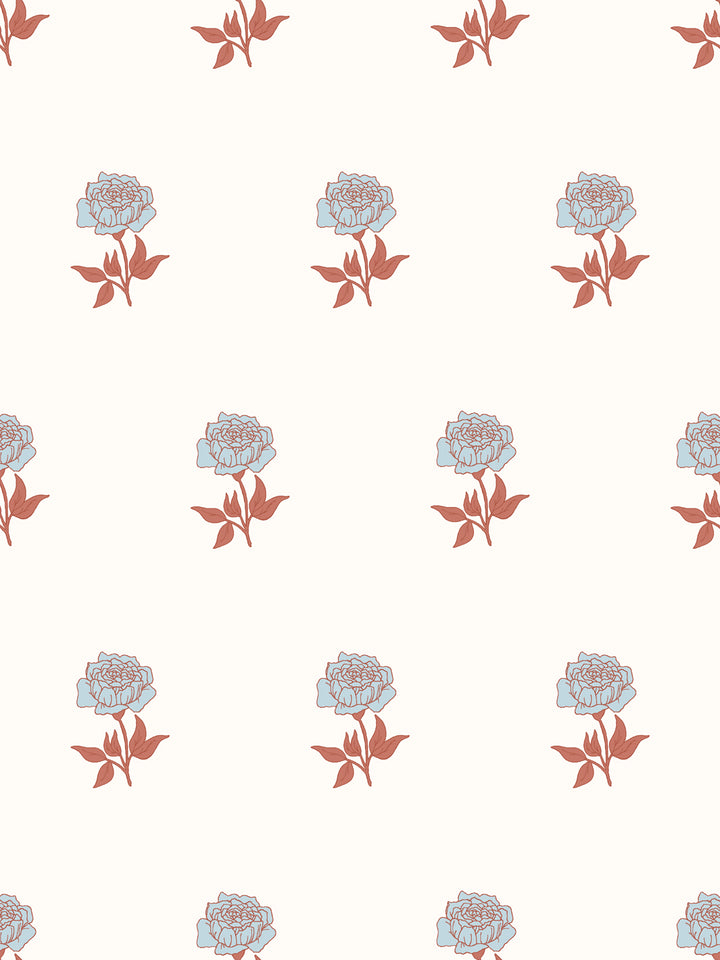 Wild Rosette Wallpaper in Sienna Sky Bisque - Design Pattern