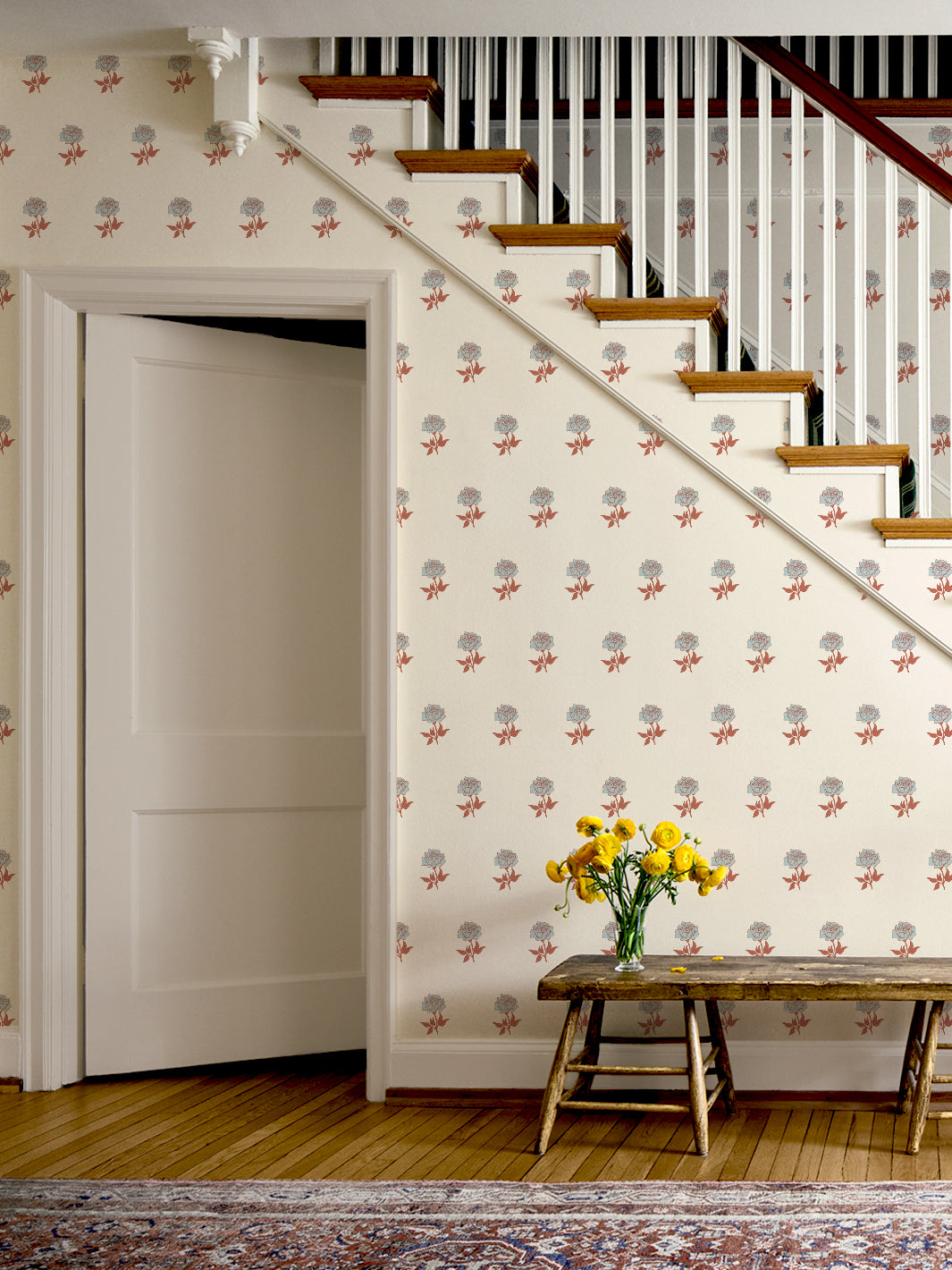 Wild Rosette Wallpaper in Sienna Sky Bisque - Room Scene