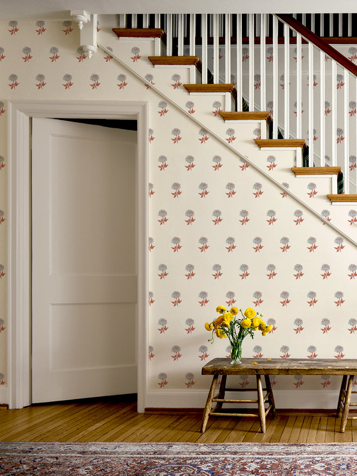 Wild Rosette Wallpaper in Sienna Sky Bisque - Room Scene