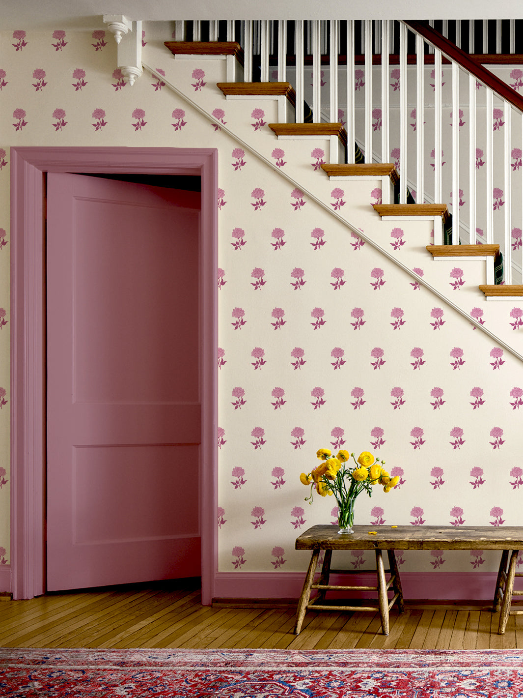 Wild Rosette Wallpaper in Soft Orchid - Room Scene