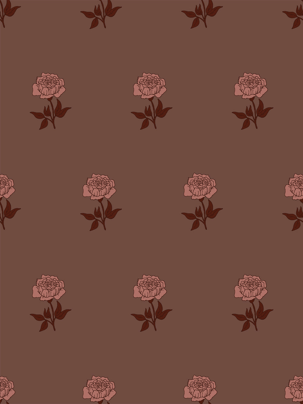 Wild Rosette Wallpaper in Terracotta Merlot - Design Pattern