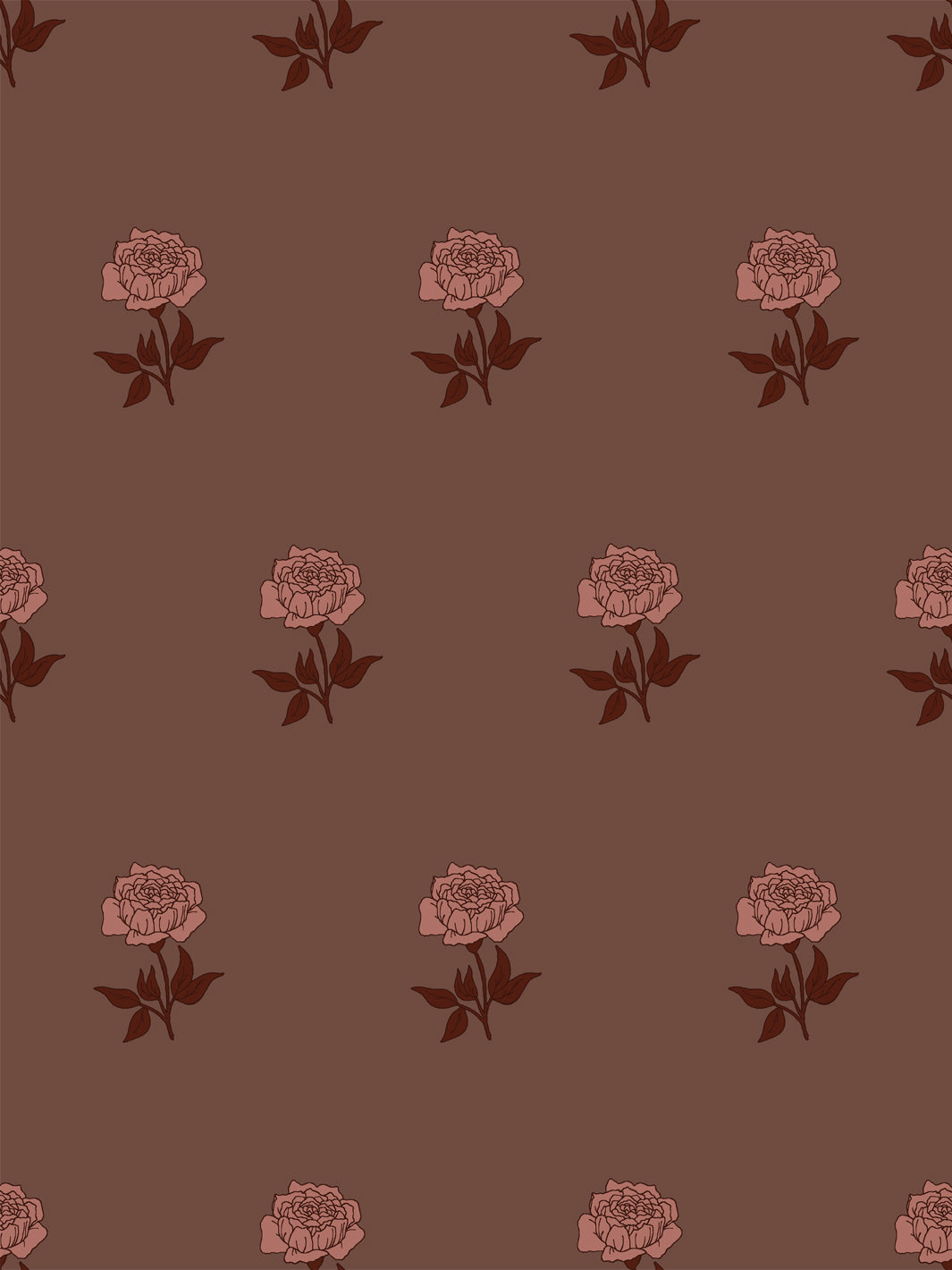 Wild Rosette Wallpaper in Terracotta Merlot - Design Pattern