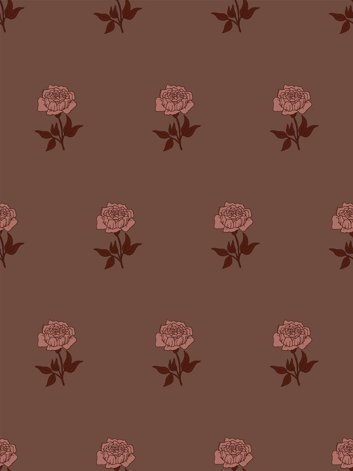 Wild Rosette Wallpaper in Terracotta Merlot - Design Pattern