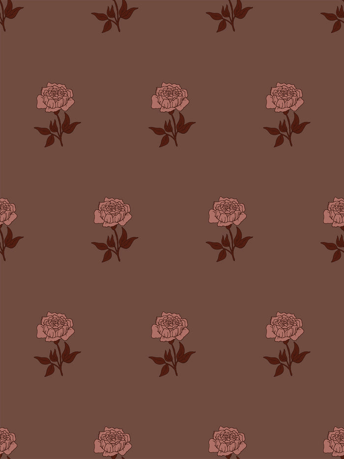 'Wild Rosette' Wallpaper by Wallshoppe - Terracotta Merlot