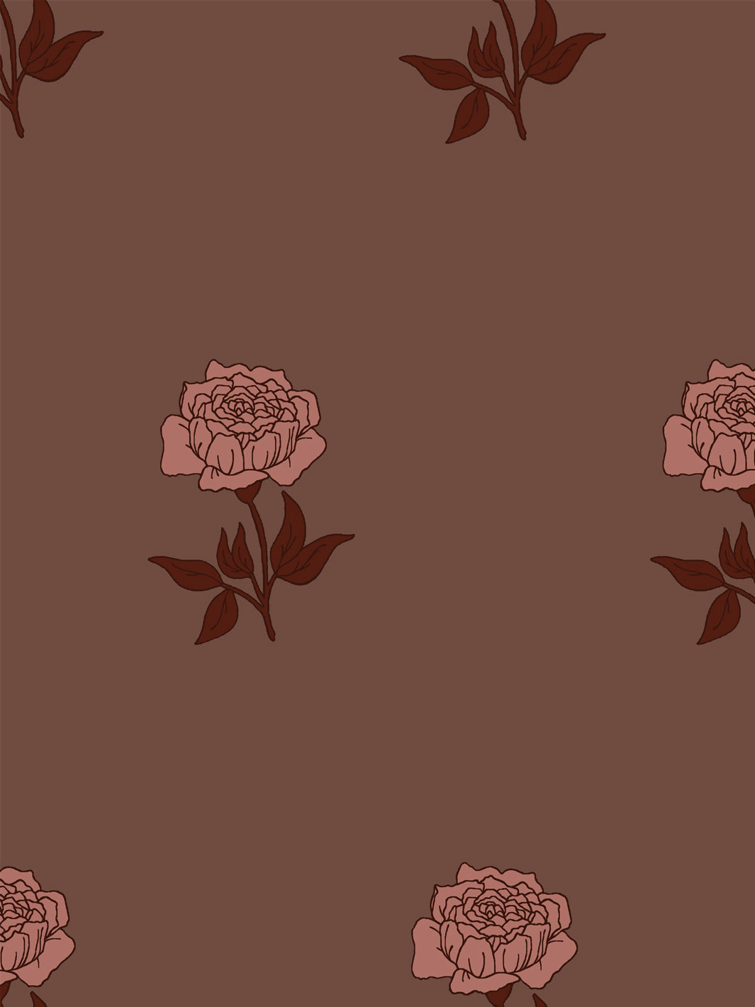 Wild Rosette Wallpaper in Terracotta Merlot - Detail Close-Up