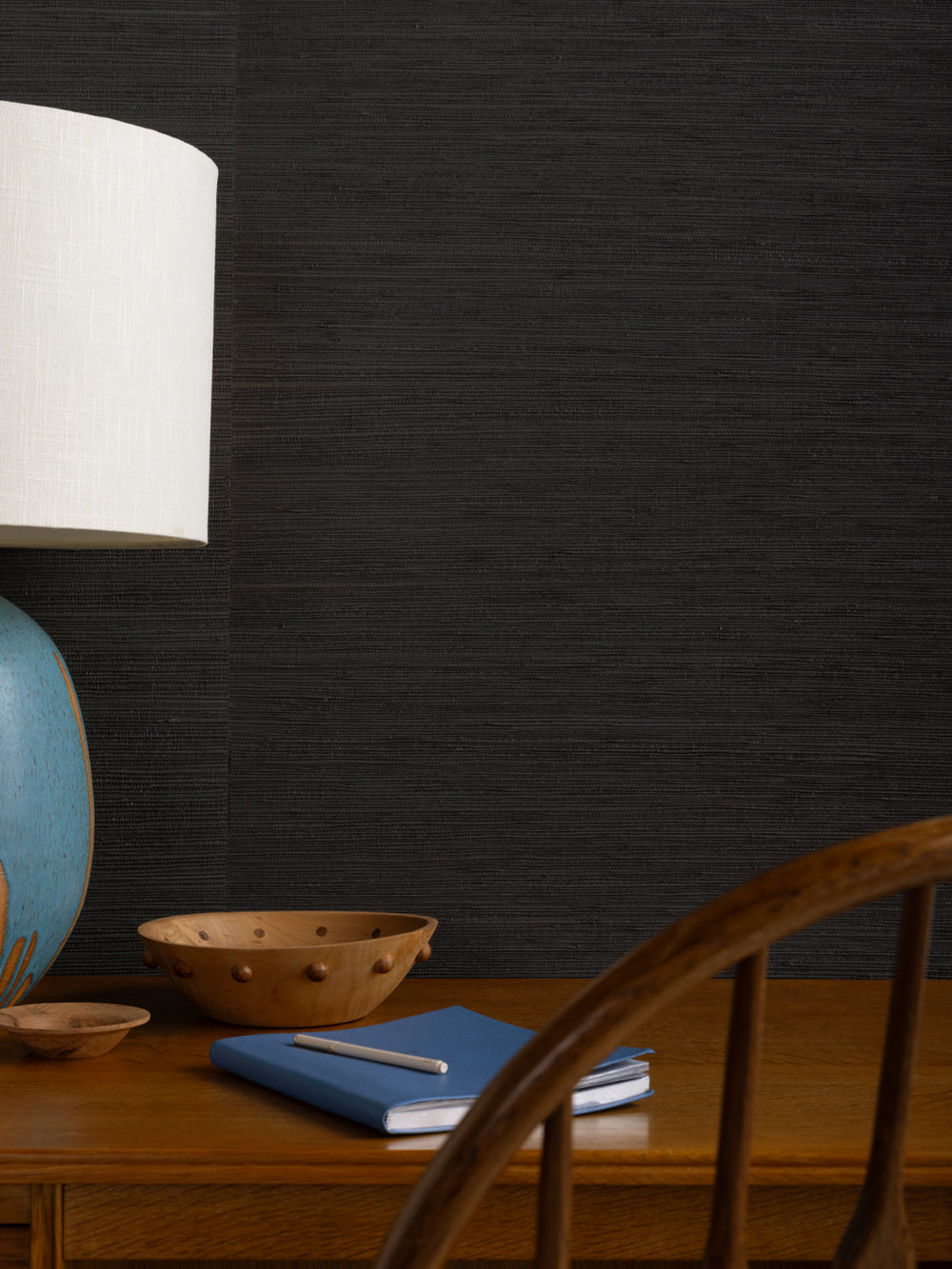 woven solid grasscloth wallpaper in fog