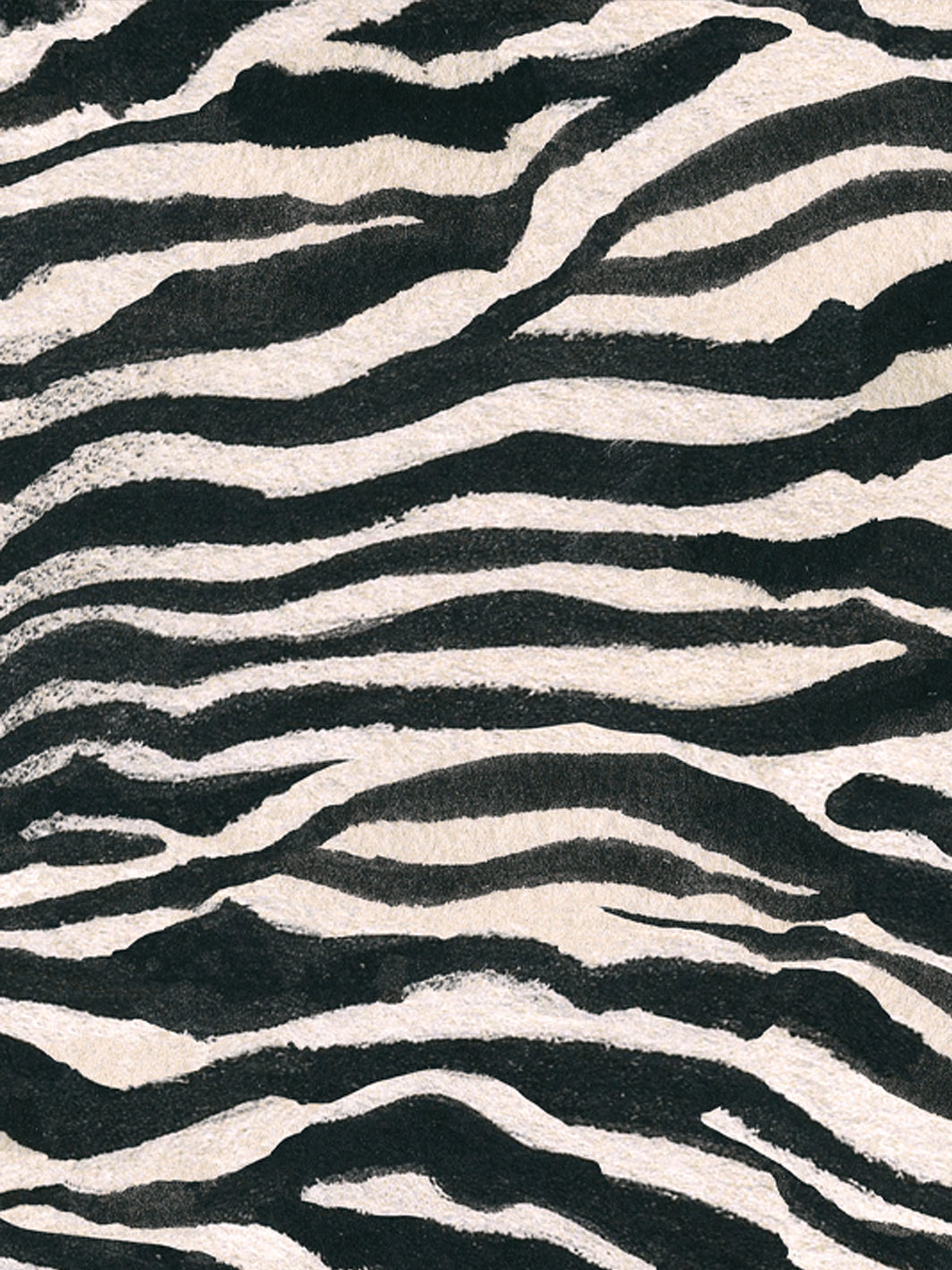 Black and white zebra print wallpaper with flowing wavy stripe pattern
