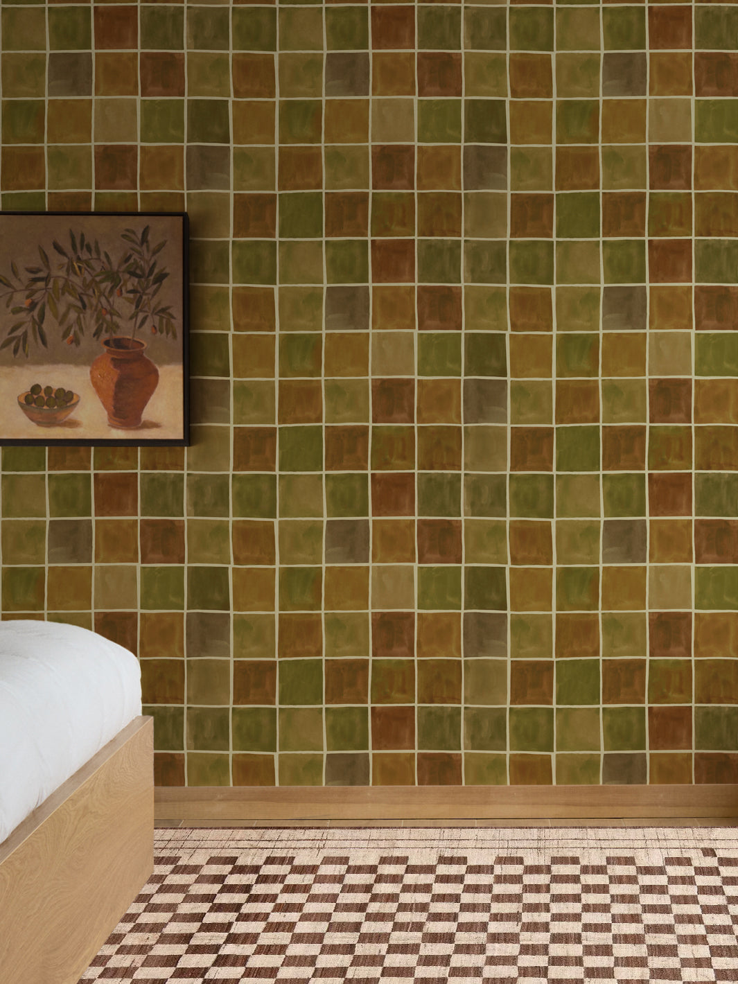 'Zellige' Wallpaper in Amber Citrine - Room Scene
