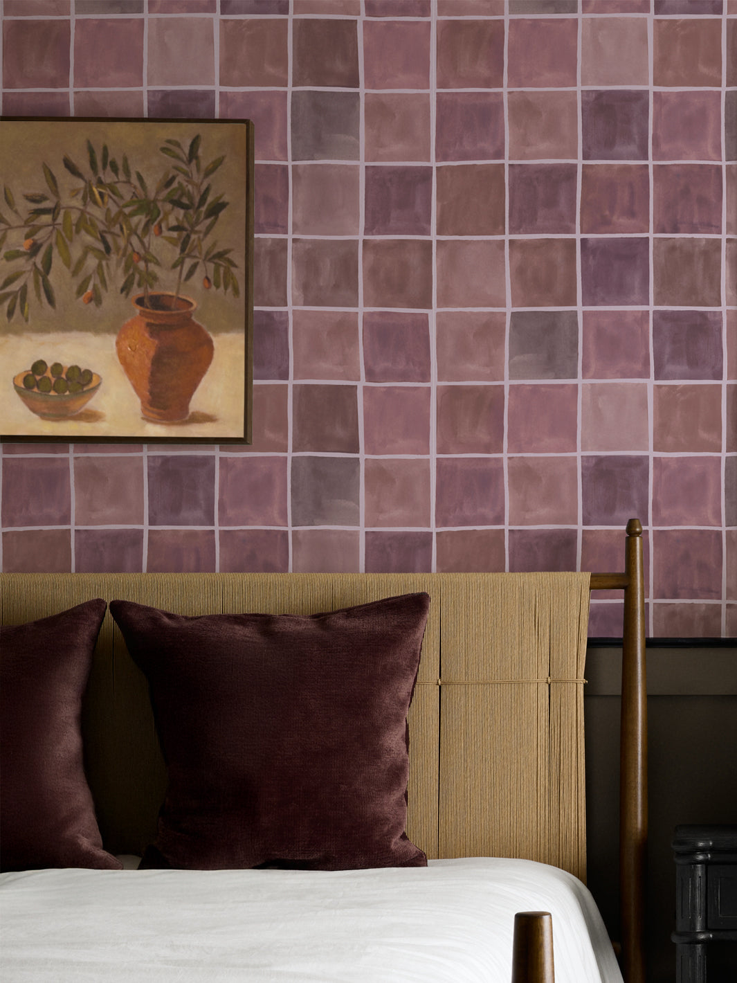 'Zellige' Wallpaper in Copper Mauve - Room Scene
