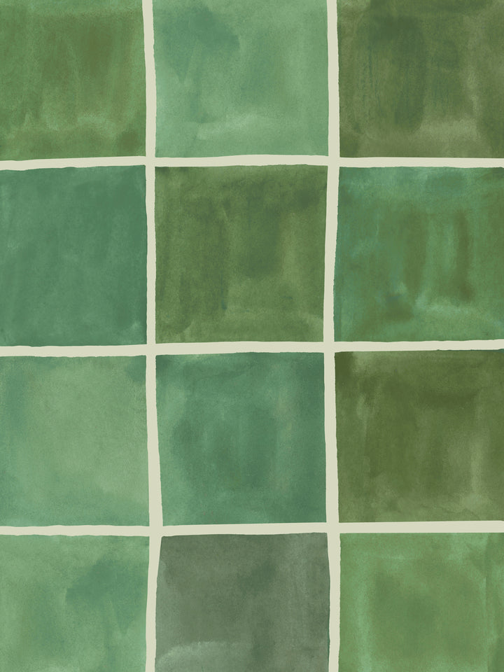 'Zellige' Wallpaper in Olive - Detail Close-Up