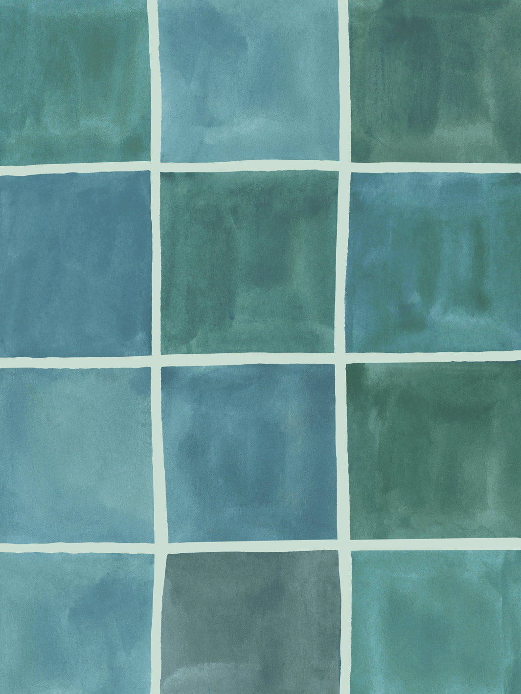 'Zellige' Wallpaper in Sea - Detail Close-Up