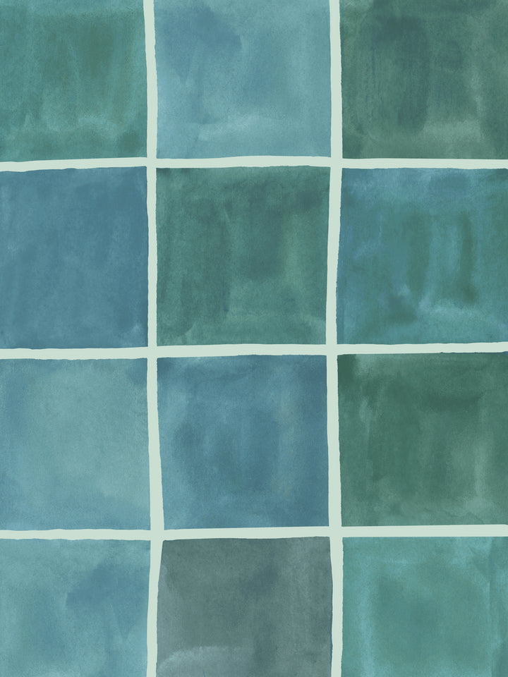 'Zellige' Wallpaper in Sea - Detail Close-Up
